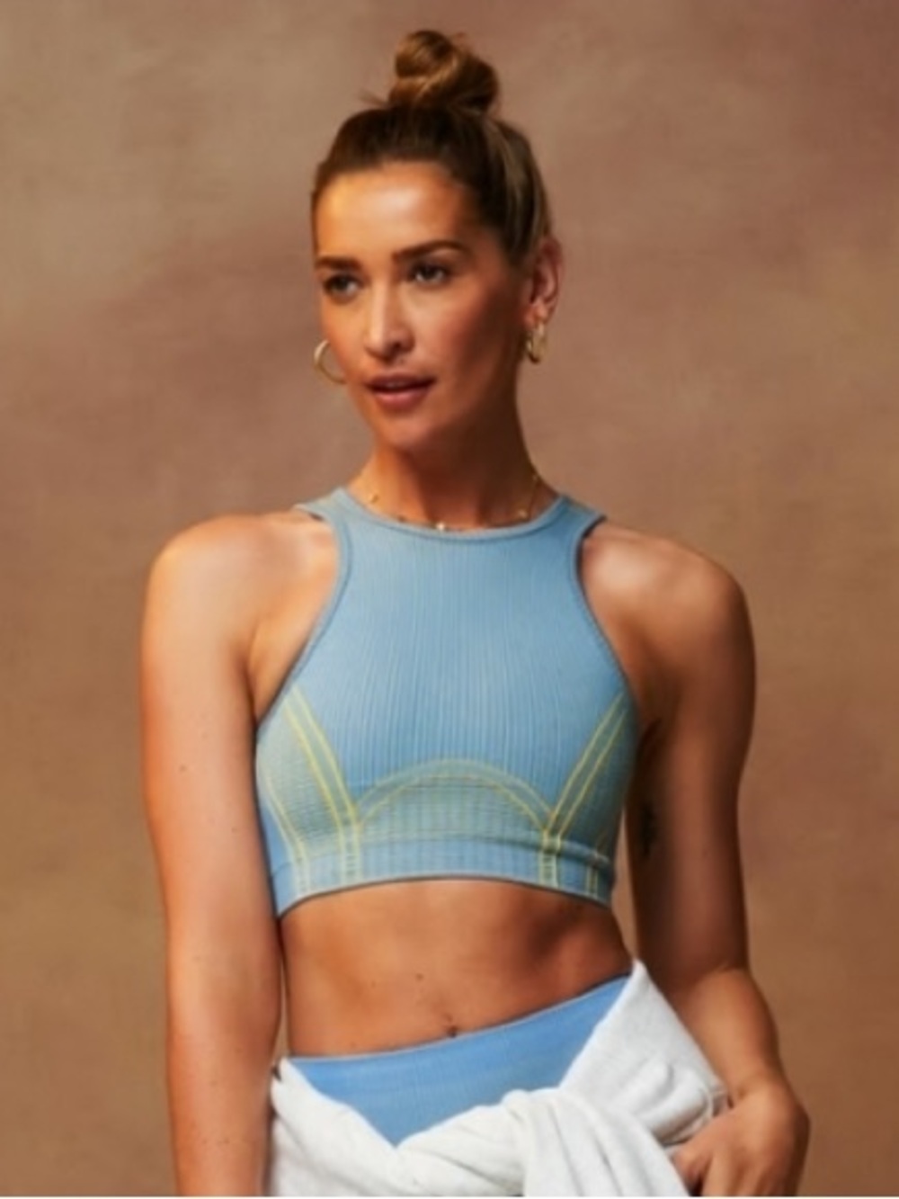 NWT Khloe Kardashian Fabletics Seam Detail Ribbed Crop Tank Top - Light Blue